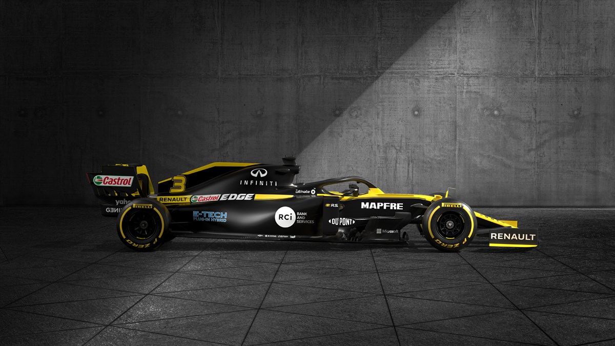 Renault Formula One Team - Renault Formula One and partner logos against black background